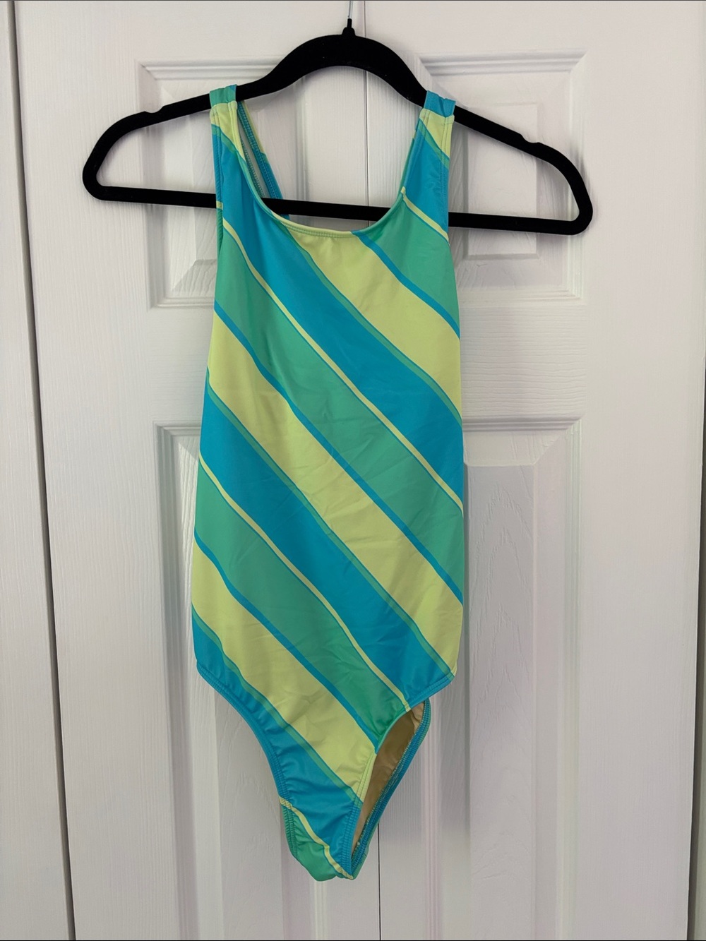 Lands' End Girls Striped Swimwear Top in Teal, Aqua & Lime, 10+-12+